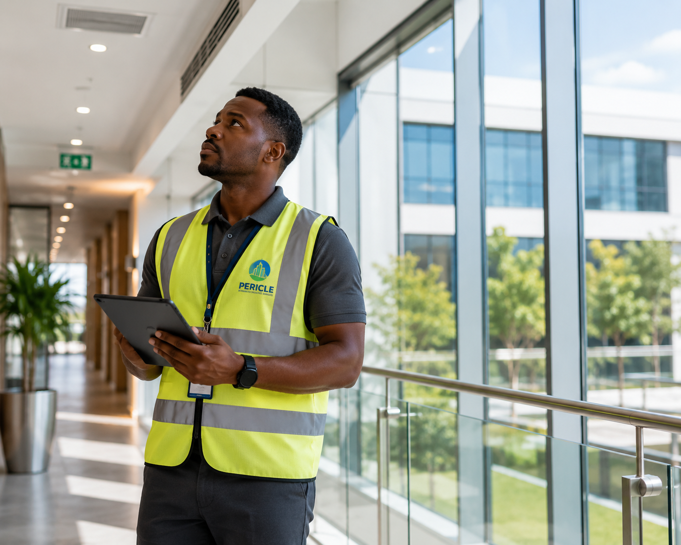 Facility management professional inspecting a commercial property